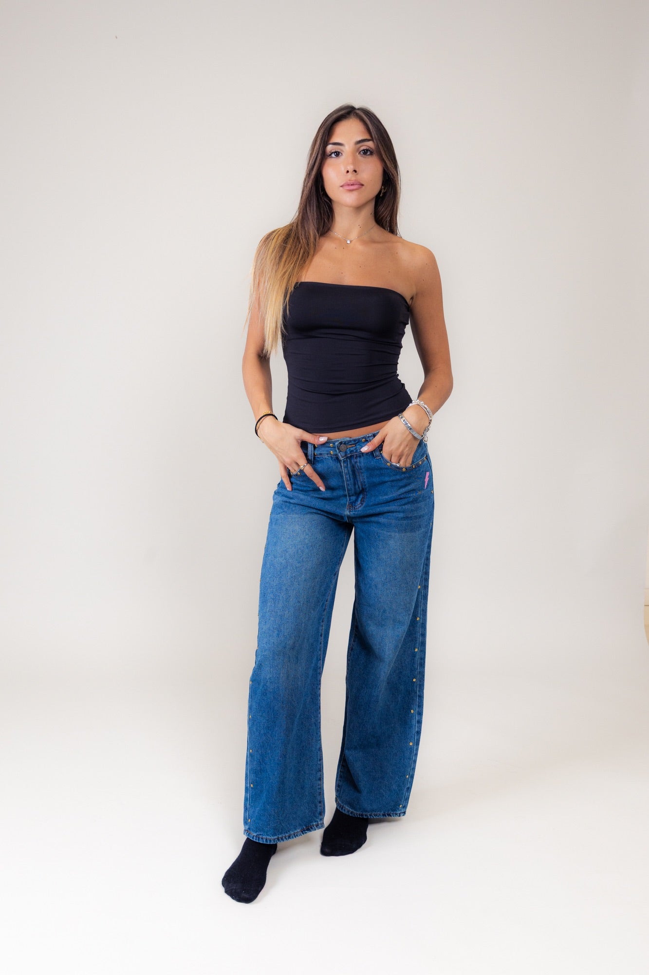 Jeans blu zebrato rosa