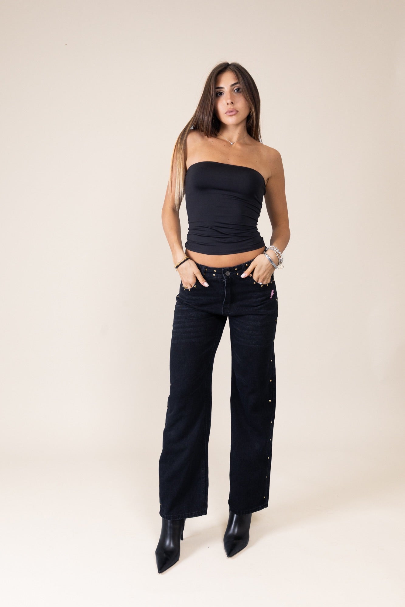 jeans nero zebrato rosa