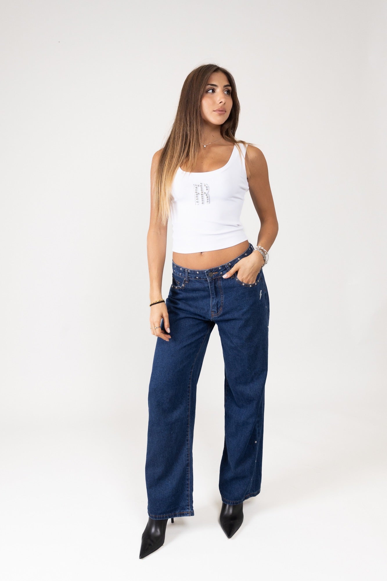 Jeans blu Leopardato Rosa Argento
