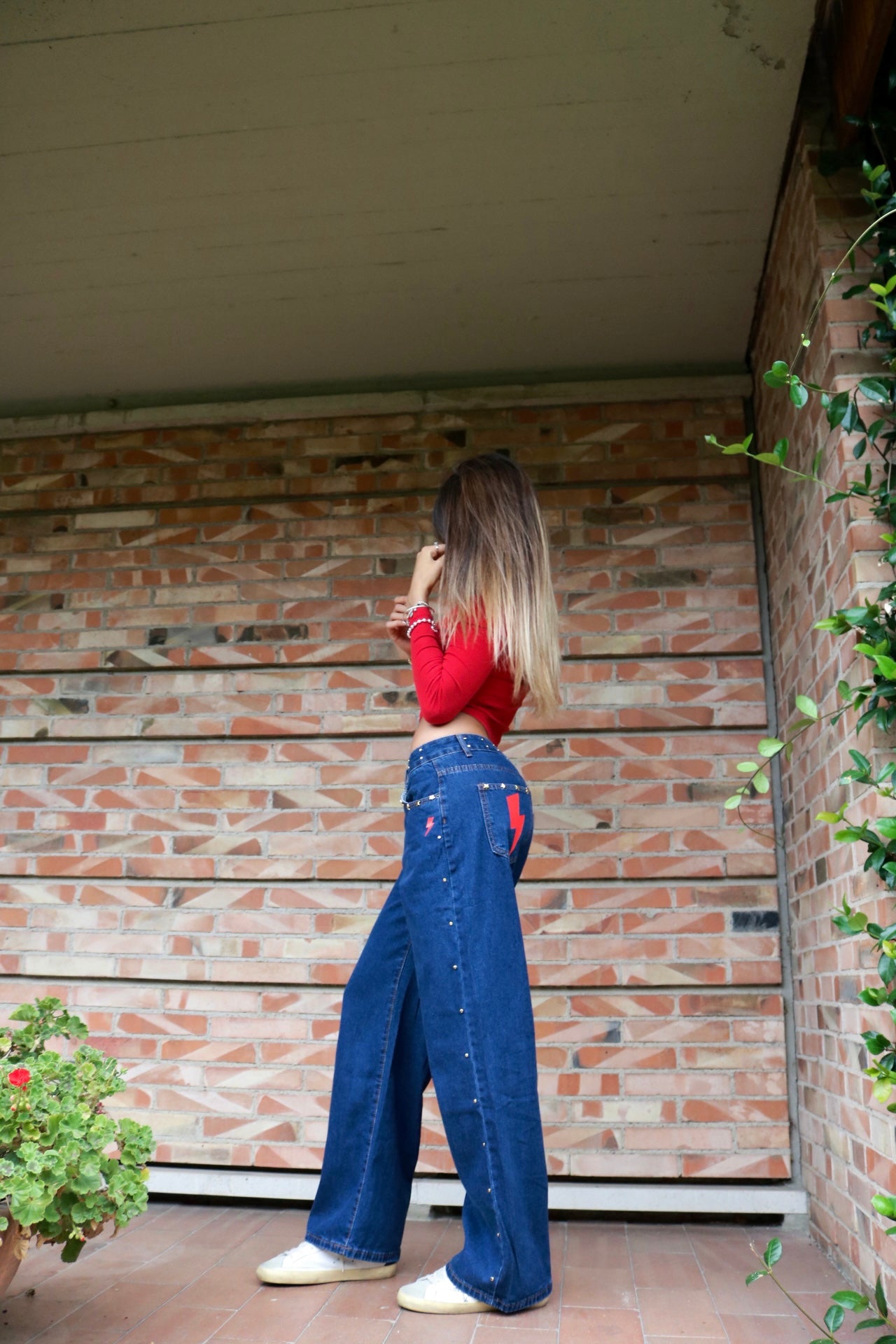 Jeans blu Fulmine rosso