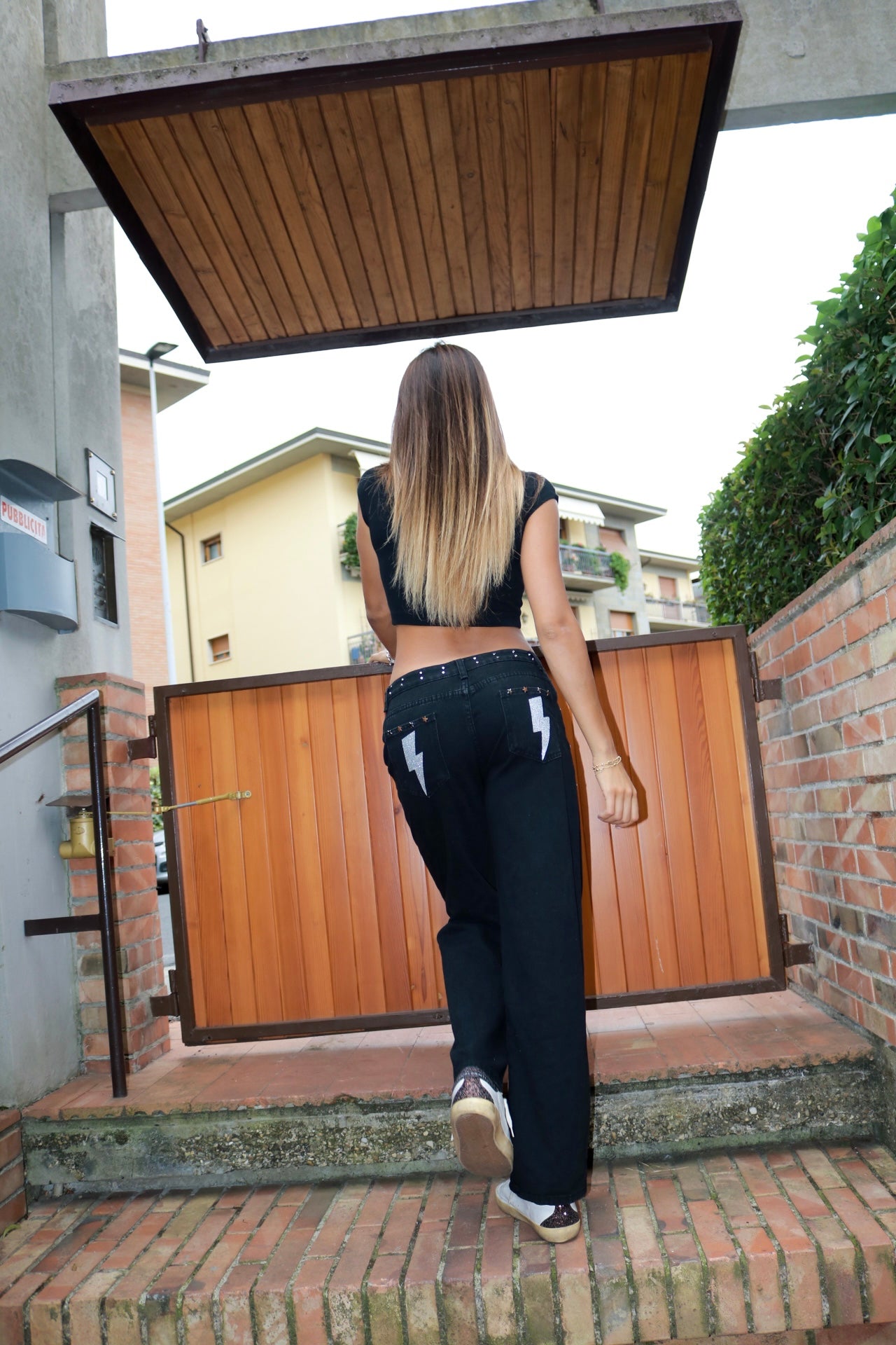 Jeans nero Fulmine argento