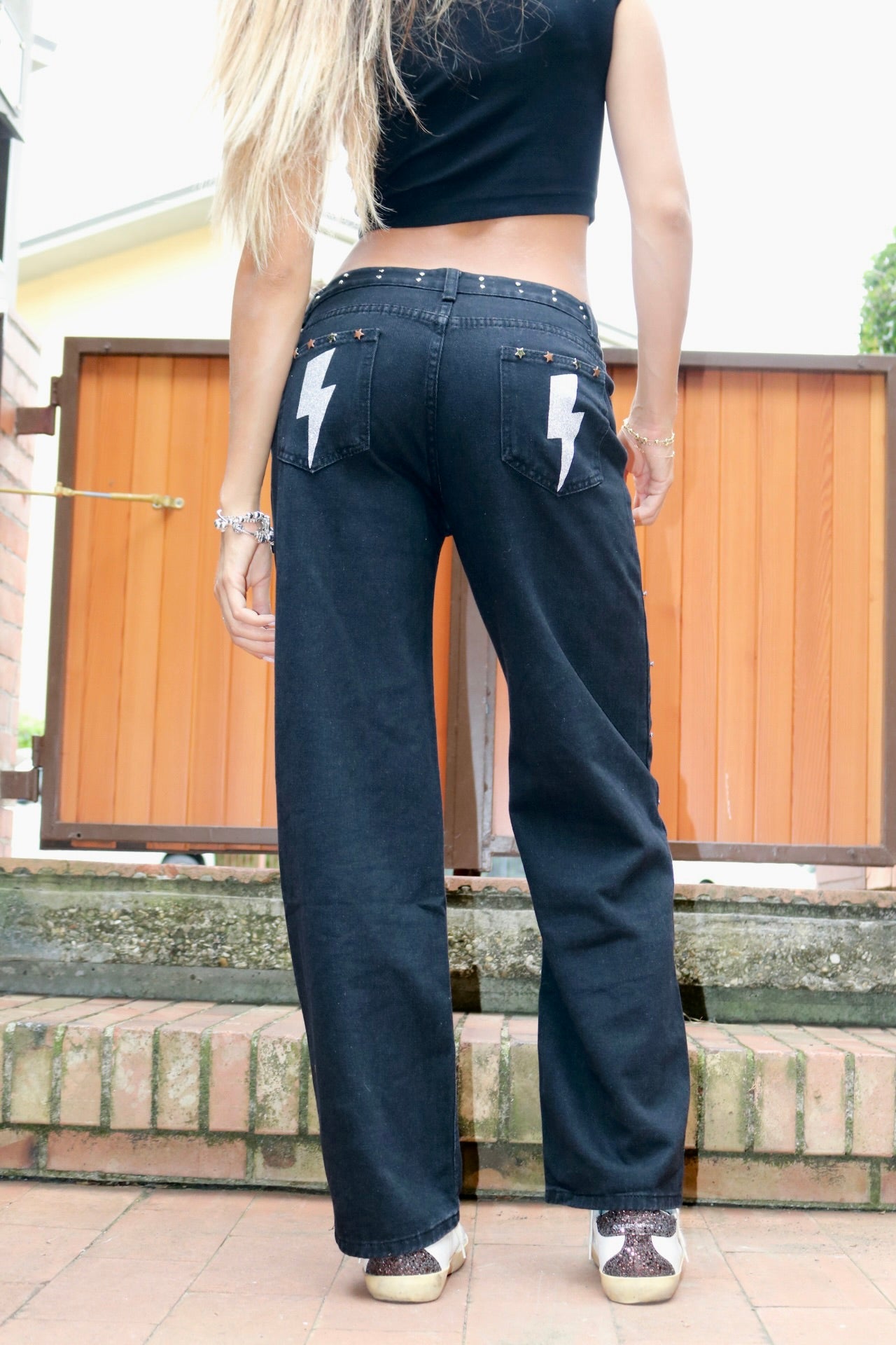 Jeans nero Fulmine argento