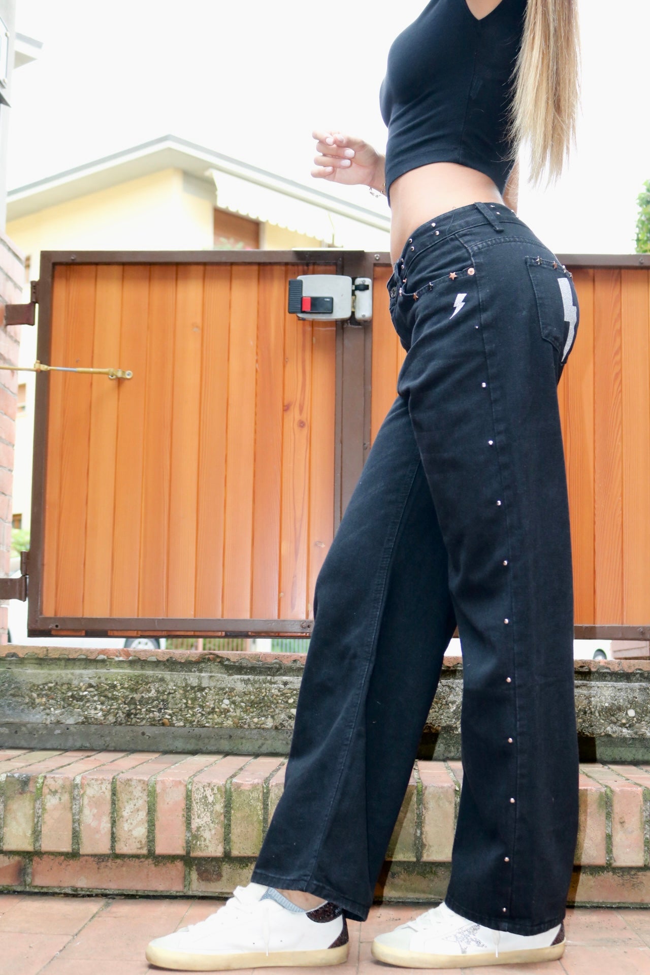 Jeans nero Fulmine argento