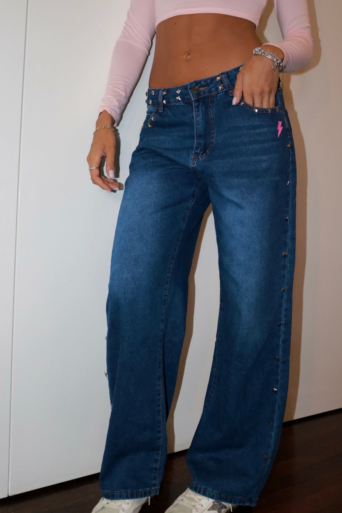 Jeans blu Fulmine rosa