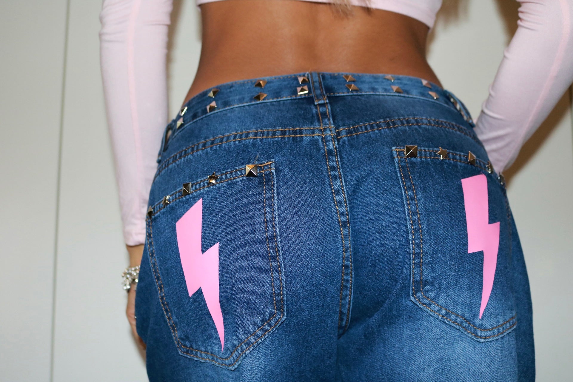 Jeans blu Fulmine rosa