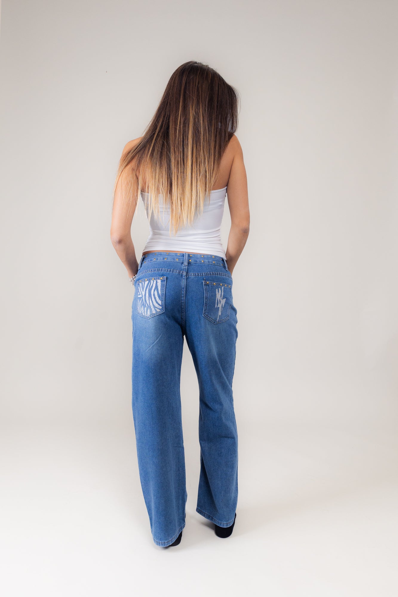 Jeans blu Zebrato argento