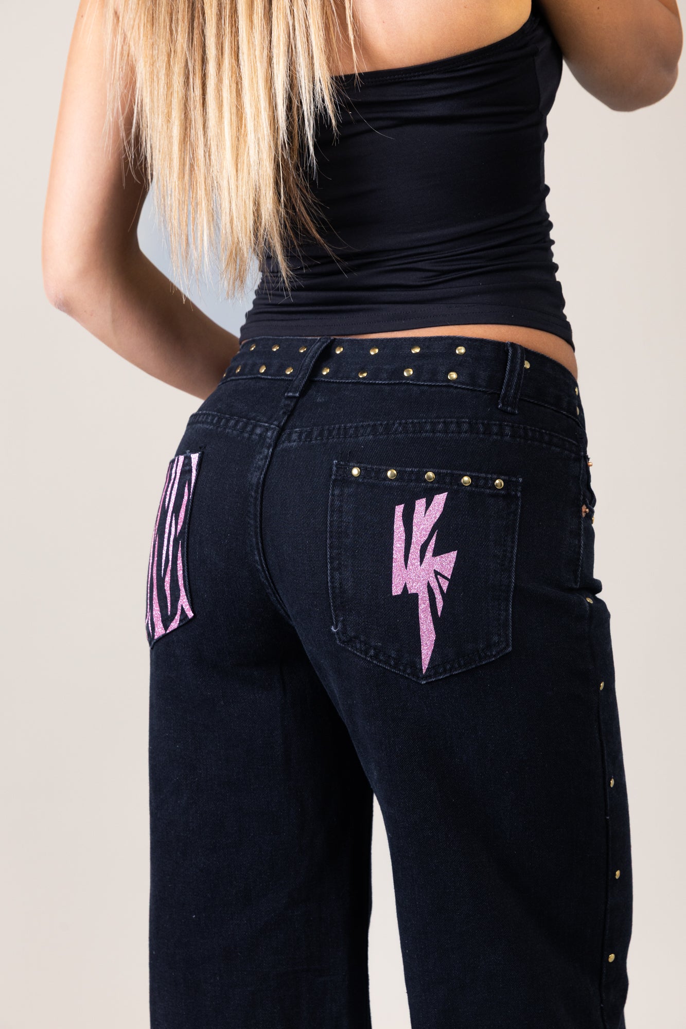 jeans nero zebrato rosa