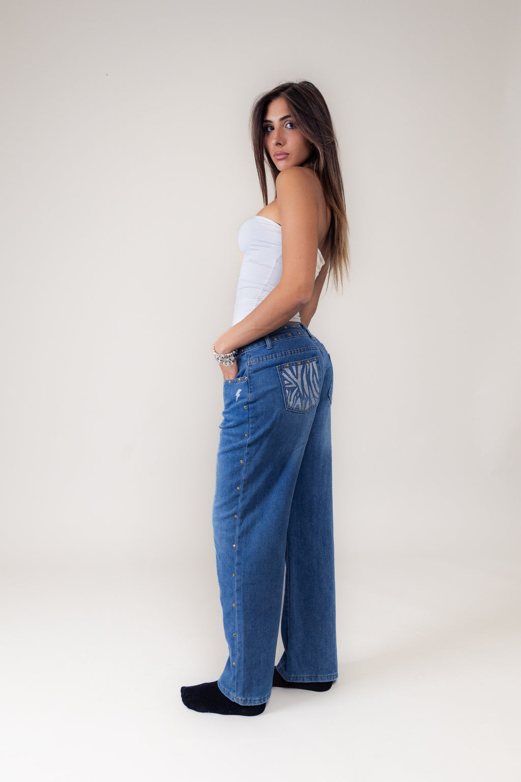 Jeans blu Zebrato argento