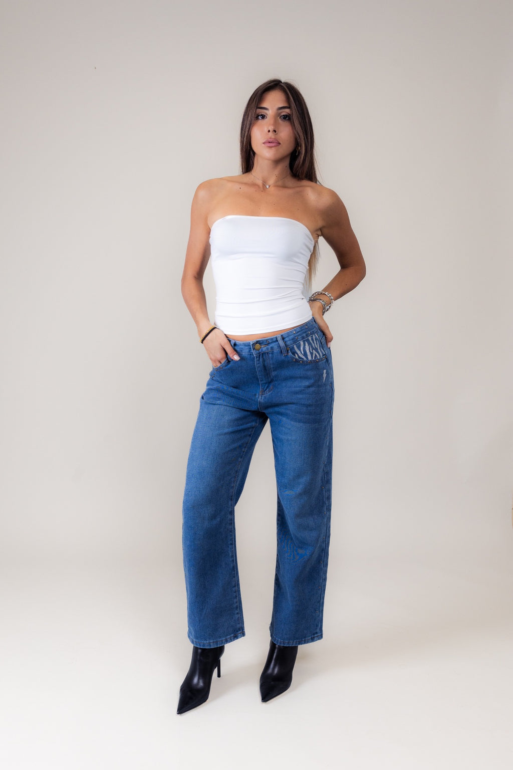 Jeans blu zebrato argento + dettaglio