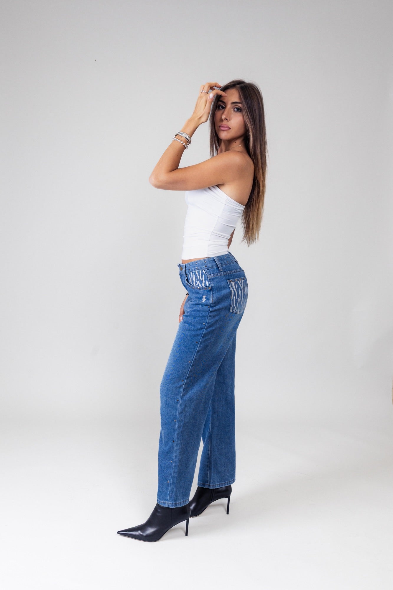 Jeans blu zebrato argento + dettaglio