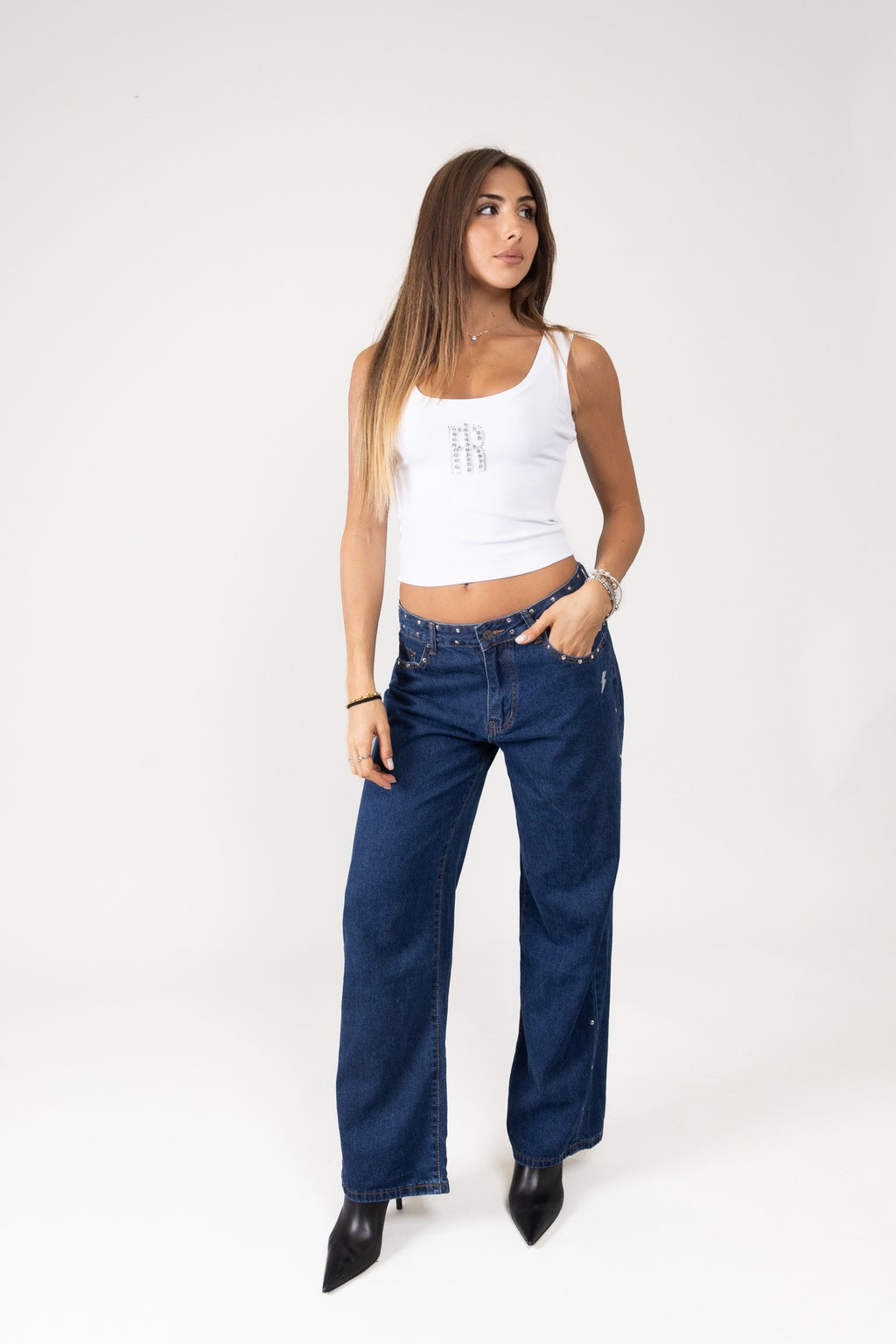 Jeans blu Leopardato Rosa Argento