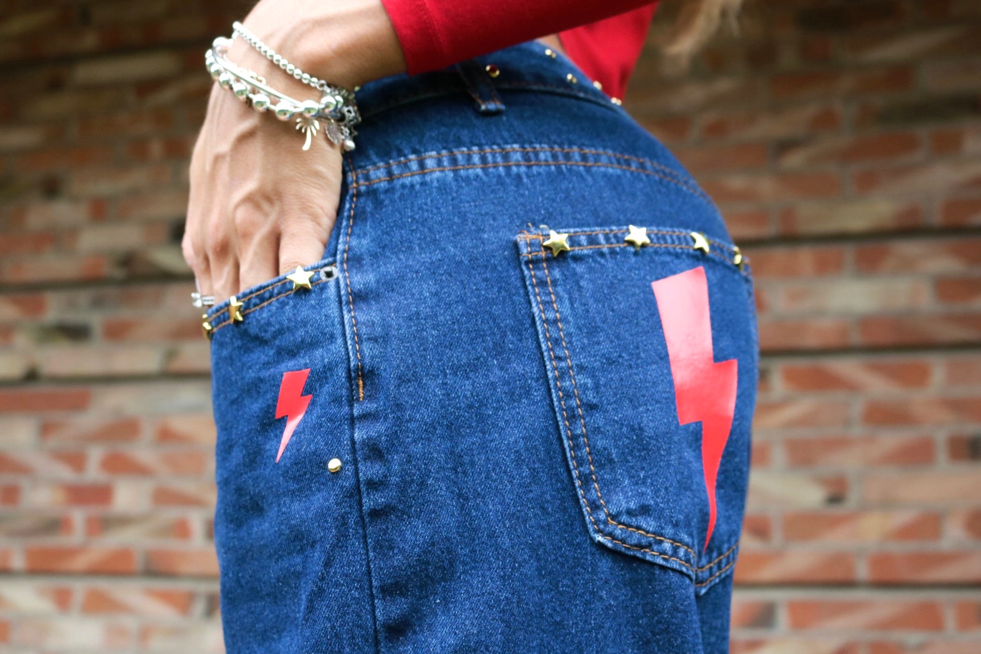 Jeans blu Fulmine rosso