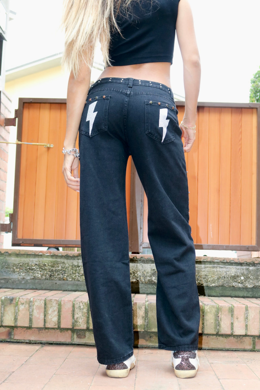 Jeans nero Fulmine argento