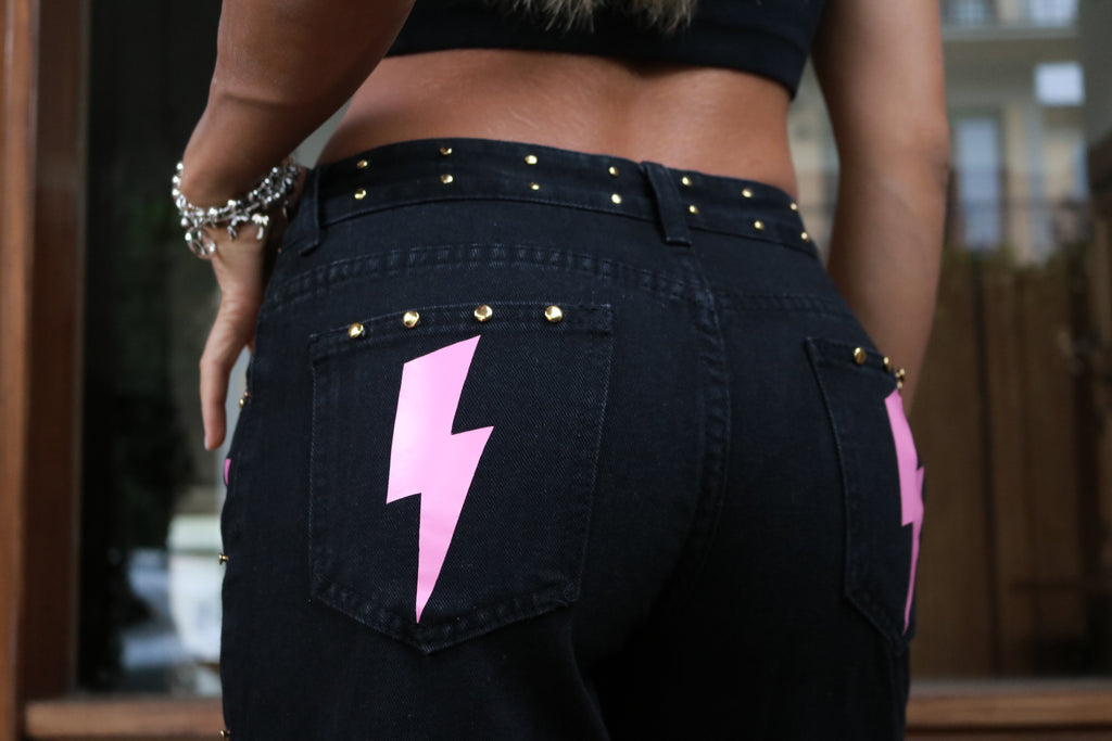 Jeans nero Fulmine rosa