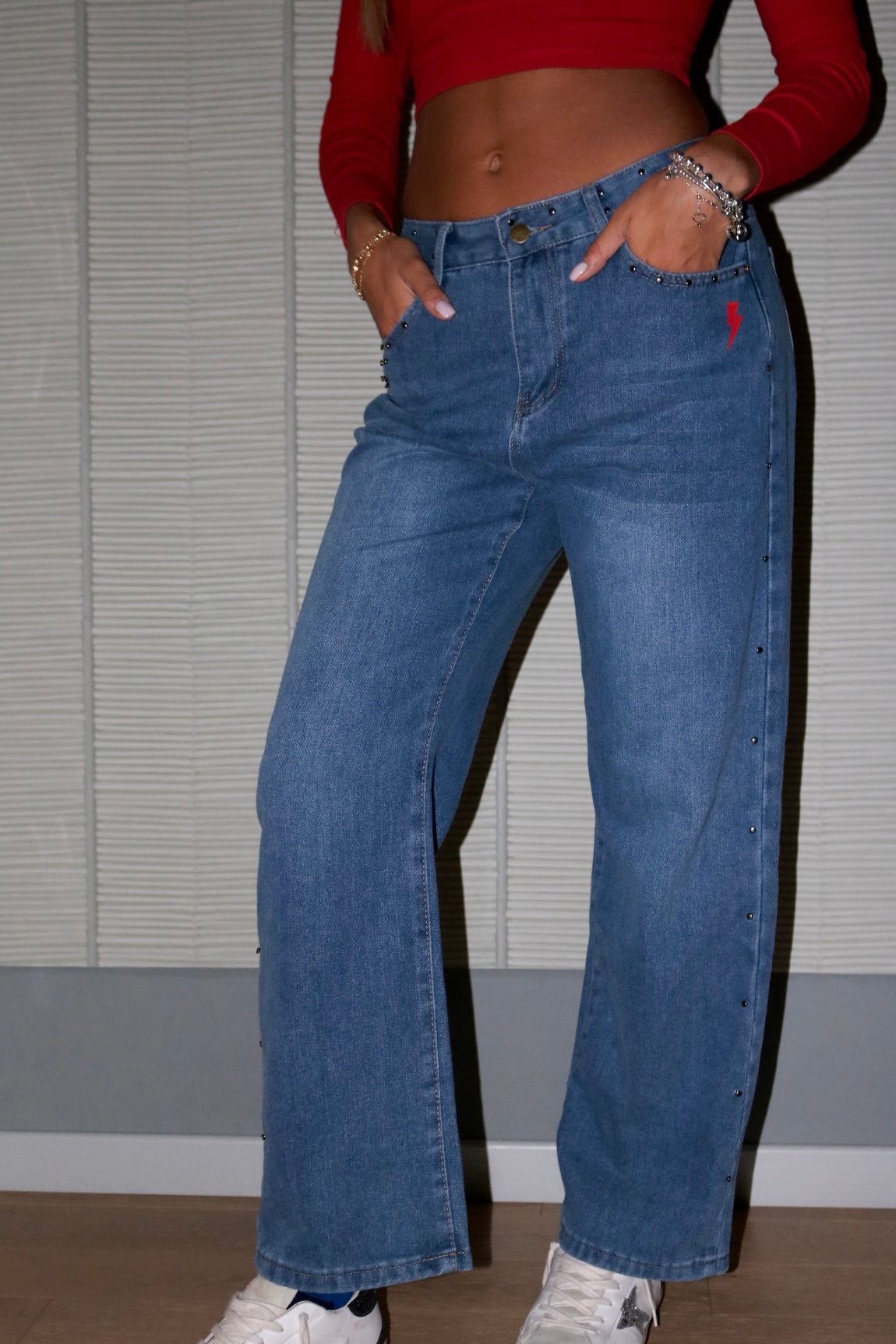 Jeans blu Fulmine rosso